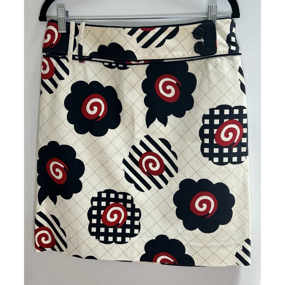 Etcetera Skirt Size 6 Red Black White Geometric Floral Cotton Stretch Mod